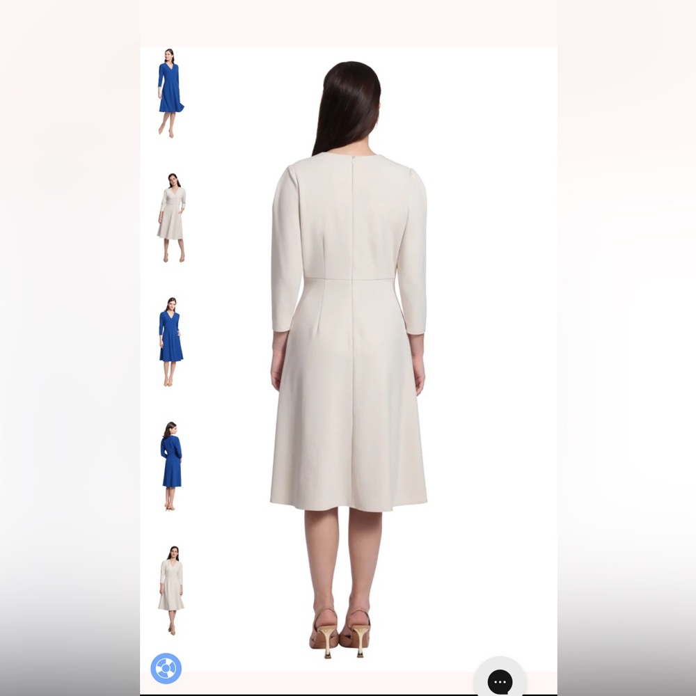 Maggy London Cream V-Neck Long Sleeve A-Line Dress - Picture 2 of 8